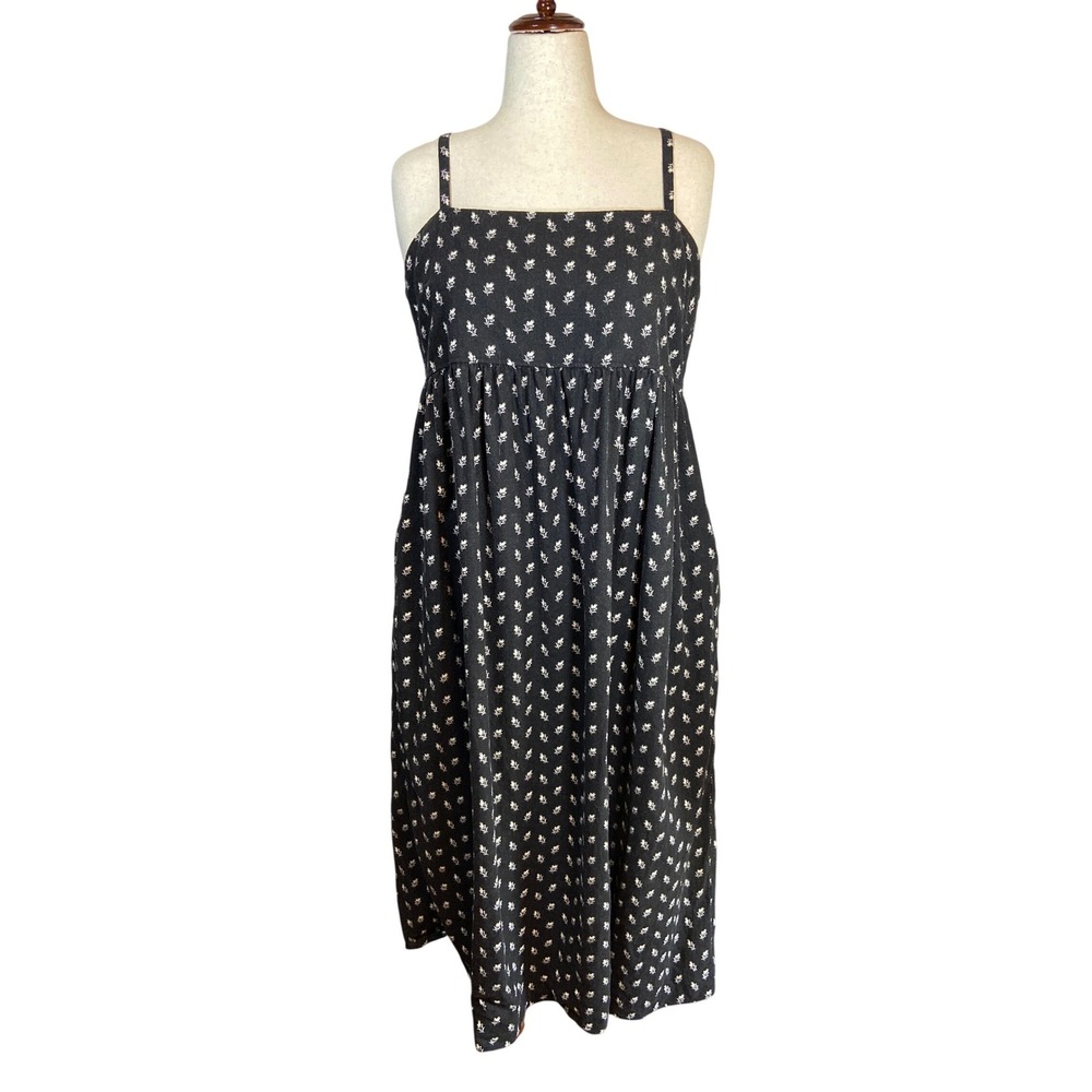 Treasure & Bond Ditsy Linen Dress Black Floral Smocked Maxi Dress XL